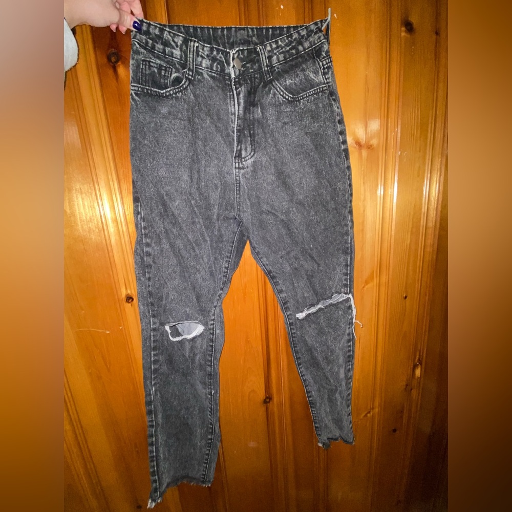 SHEIN charcoal distressed jeans